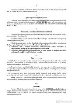 Dňa 23.1.2026 o 11,00 hod sa bude konať na exekútorskom úrad