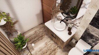 Interiéry sú navrhnuté s elegantnými drevenými detailmi. Kaž