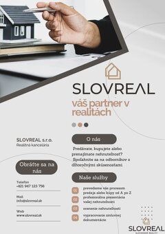 Realitná kancelária SLOVREAL: Ponúkame na predaj priestranný