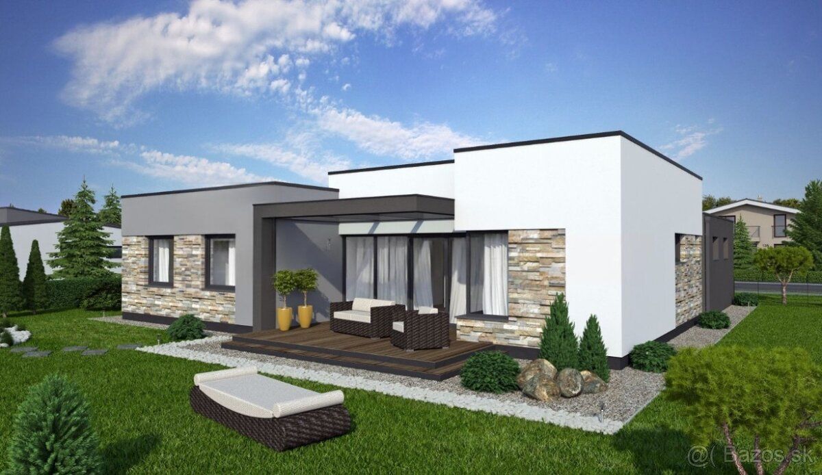 NOVOSTAVBA 4-IZBOVÉHO MODERNÉHO BUNGALOVU S DVOJGARÁŽOU – NA