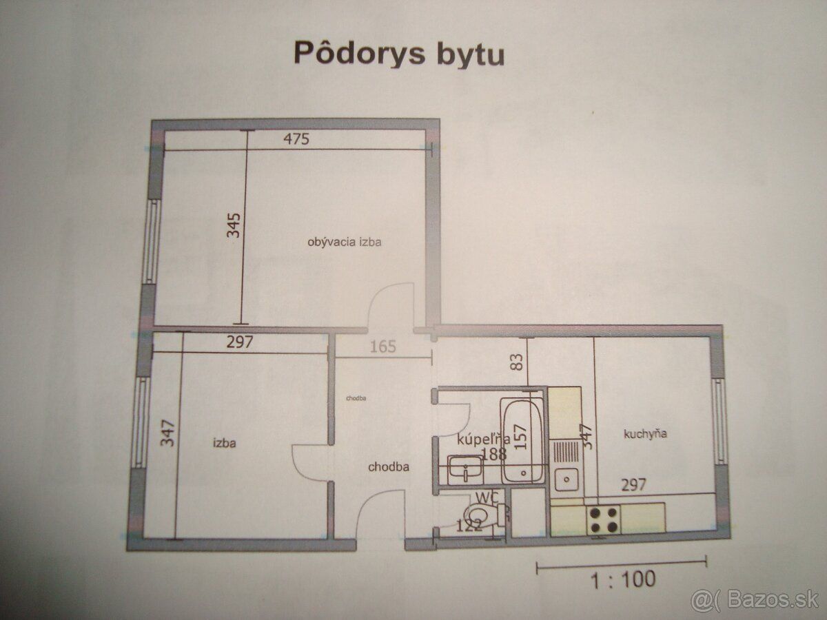 Dám do prenájmu 2.izb. byt v Skalici o rozlohe 49m2. Byt je 