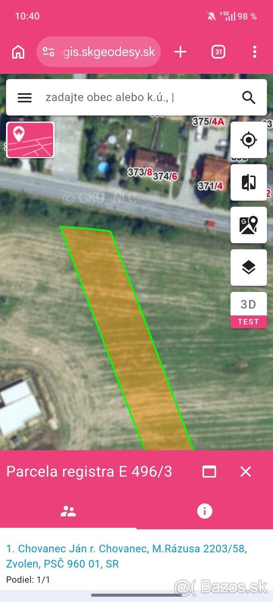 Ponúkam investičný pozemok v Budči 3 km od Zvolena 2 km príp