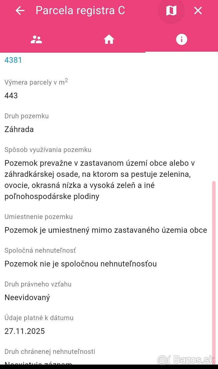 Predám Záhradu oplotena 443m2,. Vedľa pozemku ide elektrina,