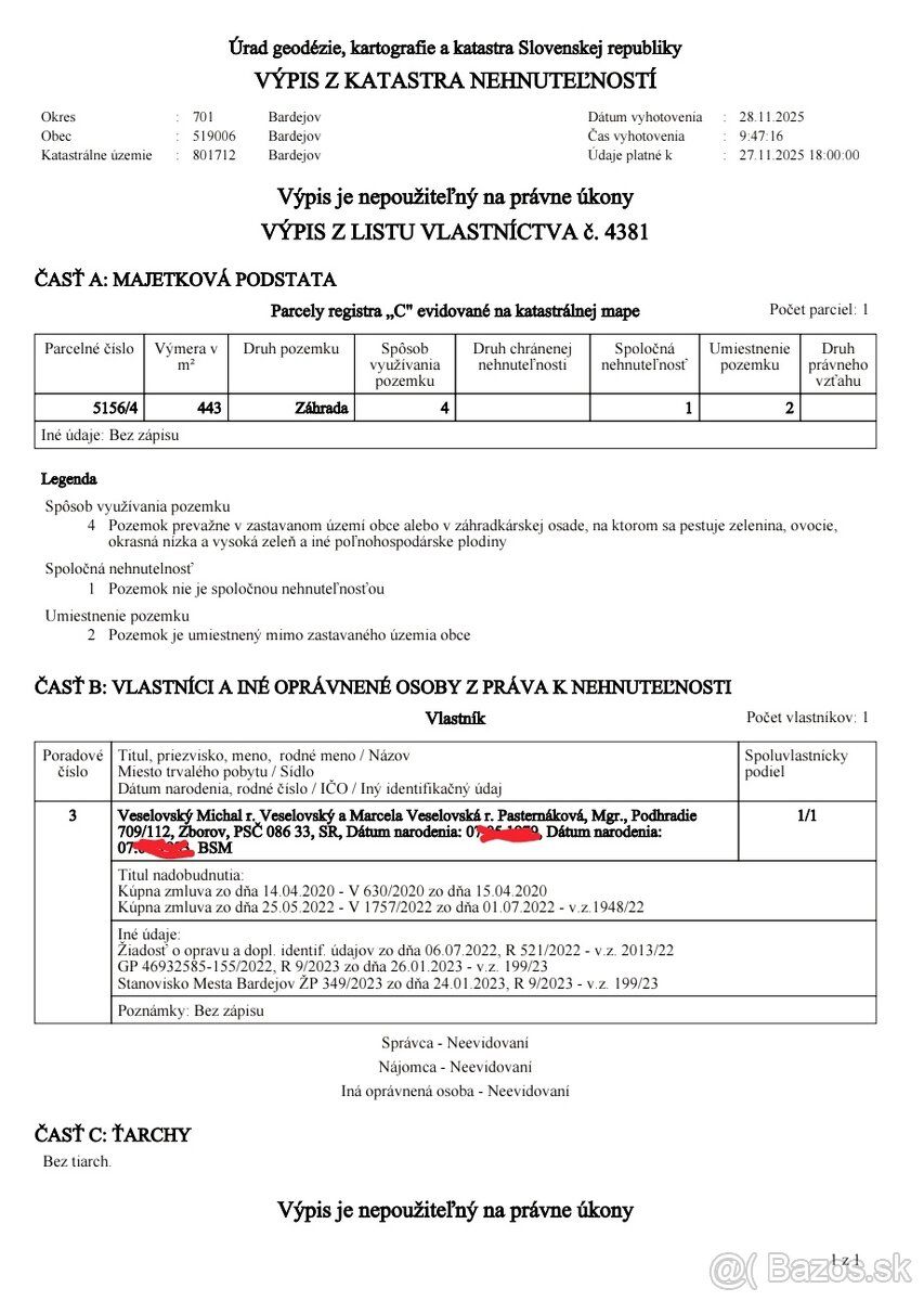 Predám Záhradu oplotena 443m2,. Vedľa pozemku ide elektrina,