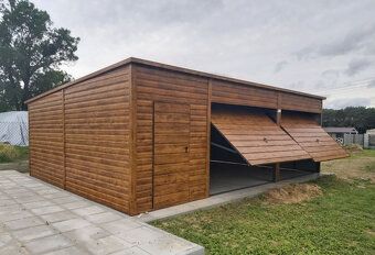 Predám garáž 8 x 6 farba zlatý dub Sklon strechy dozadu Šírk