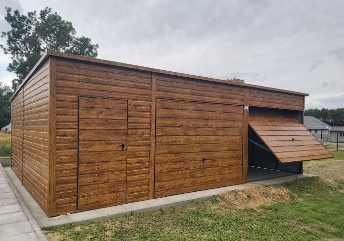 Predám garáž 8 x 6 farba zlatý dub Sklon strechy dozadu Šírk