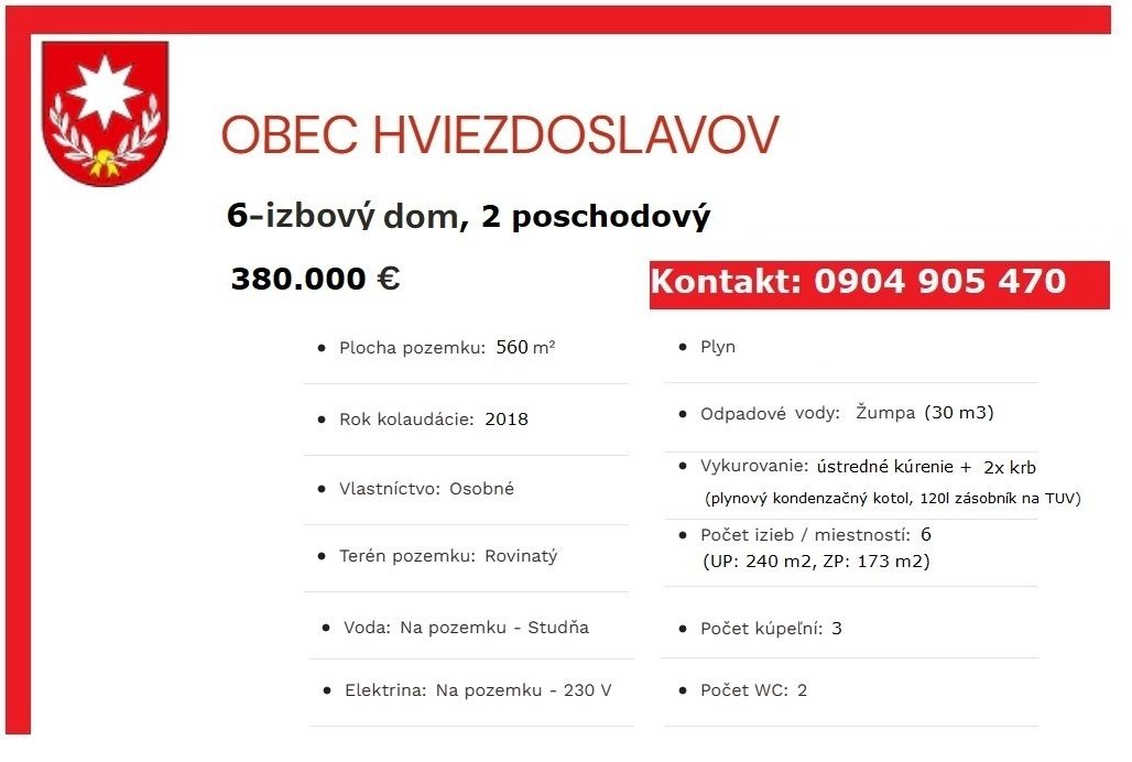 Na predaj: - v Hviezdoslavove - dom na pozemku s absolútnym 