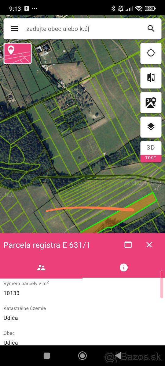 Poľnohospodárska pôda Udiča 6,5€/m²+dohoda. Tesne pod ňu ved