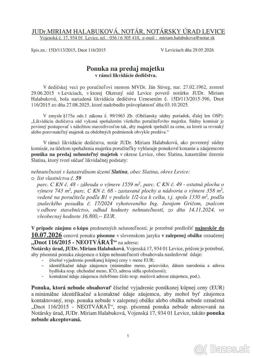 V rámci likvidácie dedičstva, notár ako poverený súdny komis