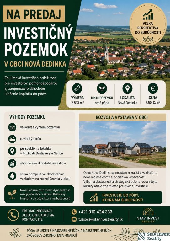 NA PREDAJ – ORNÁ PÔDA V OBCI NOVÁ DEDINKA Ponúkame na predaj
