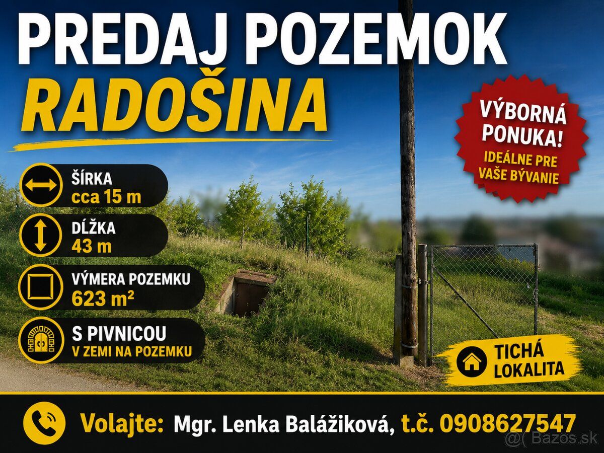 Ponúkame na PREDAJ krásny pozemok v obci Radošina, okres Top
