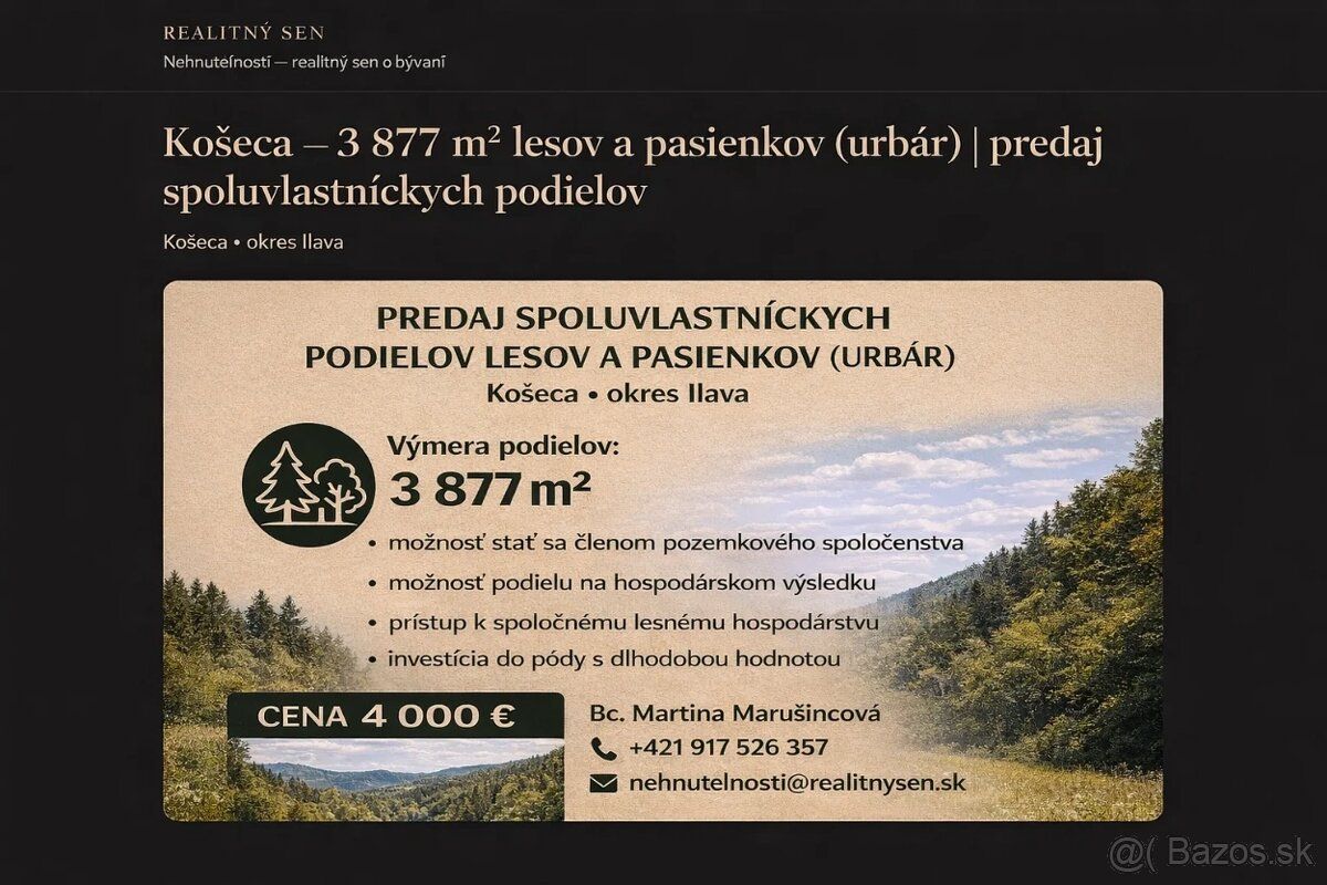 🌲 Na predaj: Urbárske spoluvlastnícke podiely – Košeca (3 87