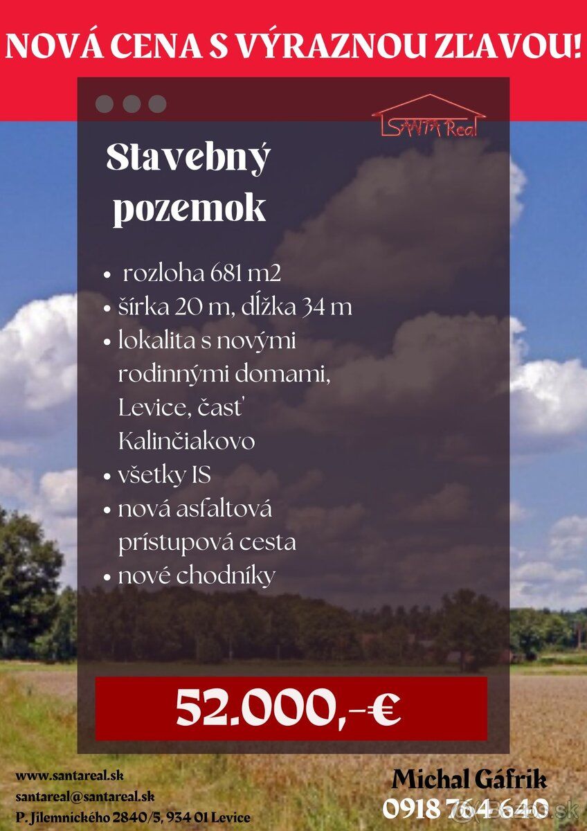 Pozemok na výstavbu rodinného domu v Leviciach – časť Kalinč