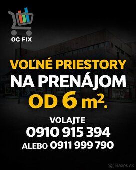 Prenajmeme 2 x 6 m2, 9m2, 30m2 a 54m2 miesta su volne od 60 