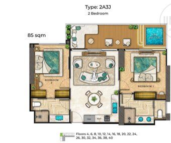 Plocha: 86.00 m² Izby: 3 Spálne: 2 Kúpeľne: 2 Poschodie: 24 