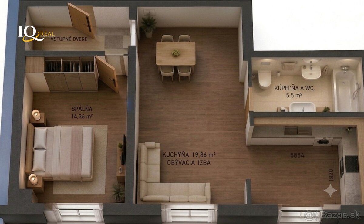 Ponúkam na prenájom 2 izbový byt s výmerou 38,5 m2. Dispozíc