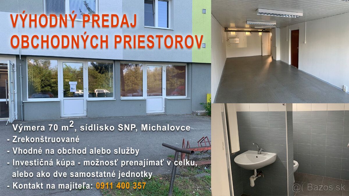 Výhodne predáme obchodné priestory pod bytovým domom na sidl