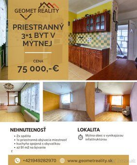 PRIESTRANNÝ 3+1 BYT (91 m²) S ATMOSFÉROU RODINNÉHO DOMU A IN