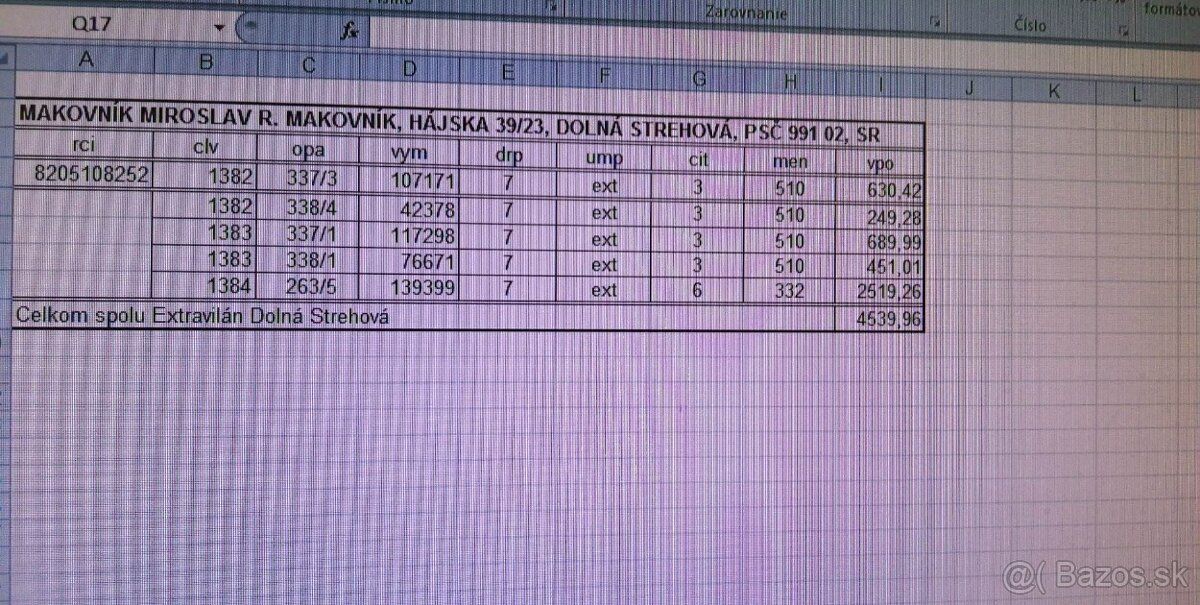 Predám pozemok v katastrálnom území Dolná Strehová pekny výh
