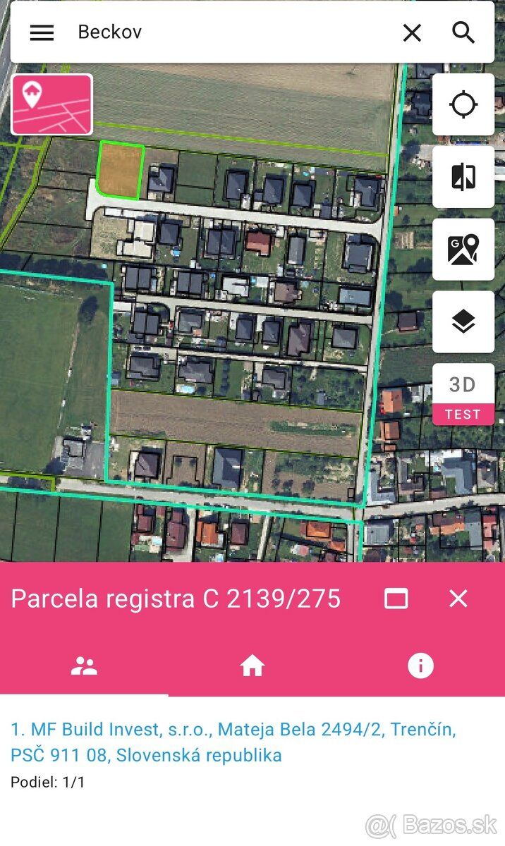 Predám pozemok v obci Beckov o výmere 831m2 s nádherným výhľ