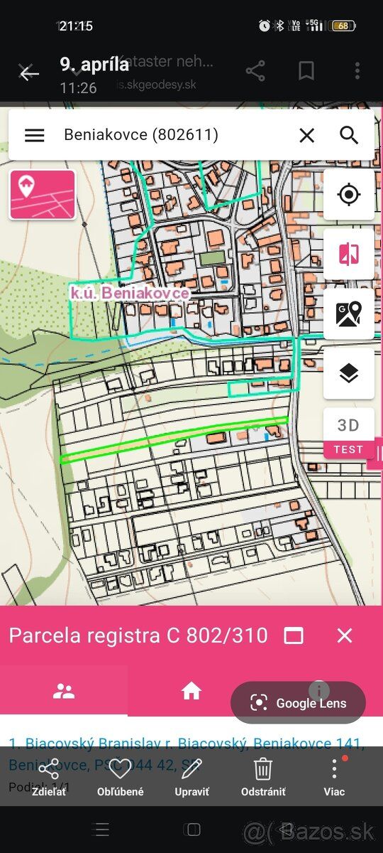 Predám stavebný pozemok v obci Beniakovce výmera 2840m2 cena