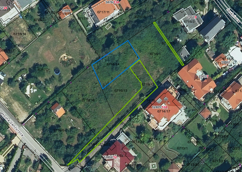 Predám stavebný pozemok s výmerou 497 m2 (na snímke vyznačen