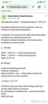 Predám nádherné pozemky v záhradk.oblasti pri lese, 100m nad