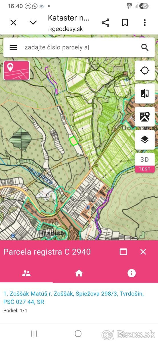 Hradište, okr. Partizánske 3798m² a 10680m²,9eu/m²,nádherný 