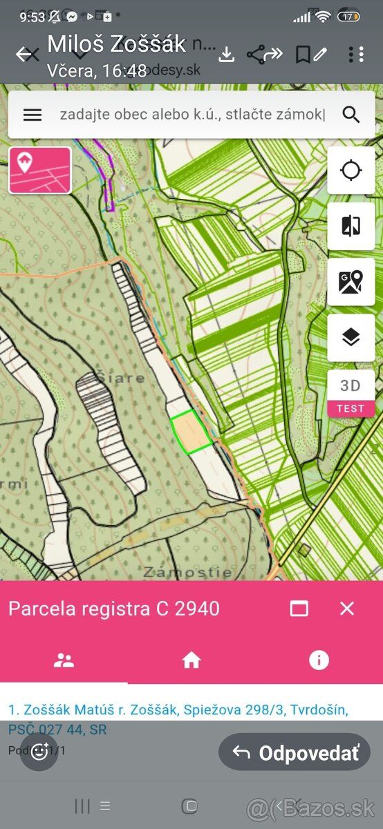 Hradište, okr. Partizánske 3798m² a 10680m²,9eu/m²,nádherný 
