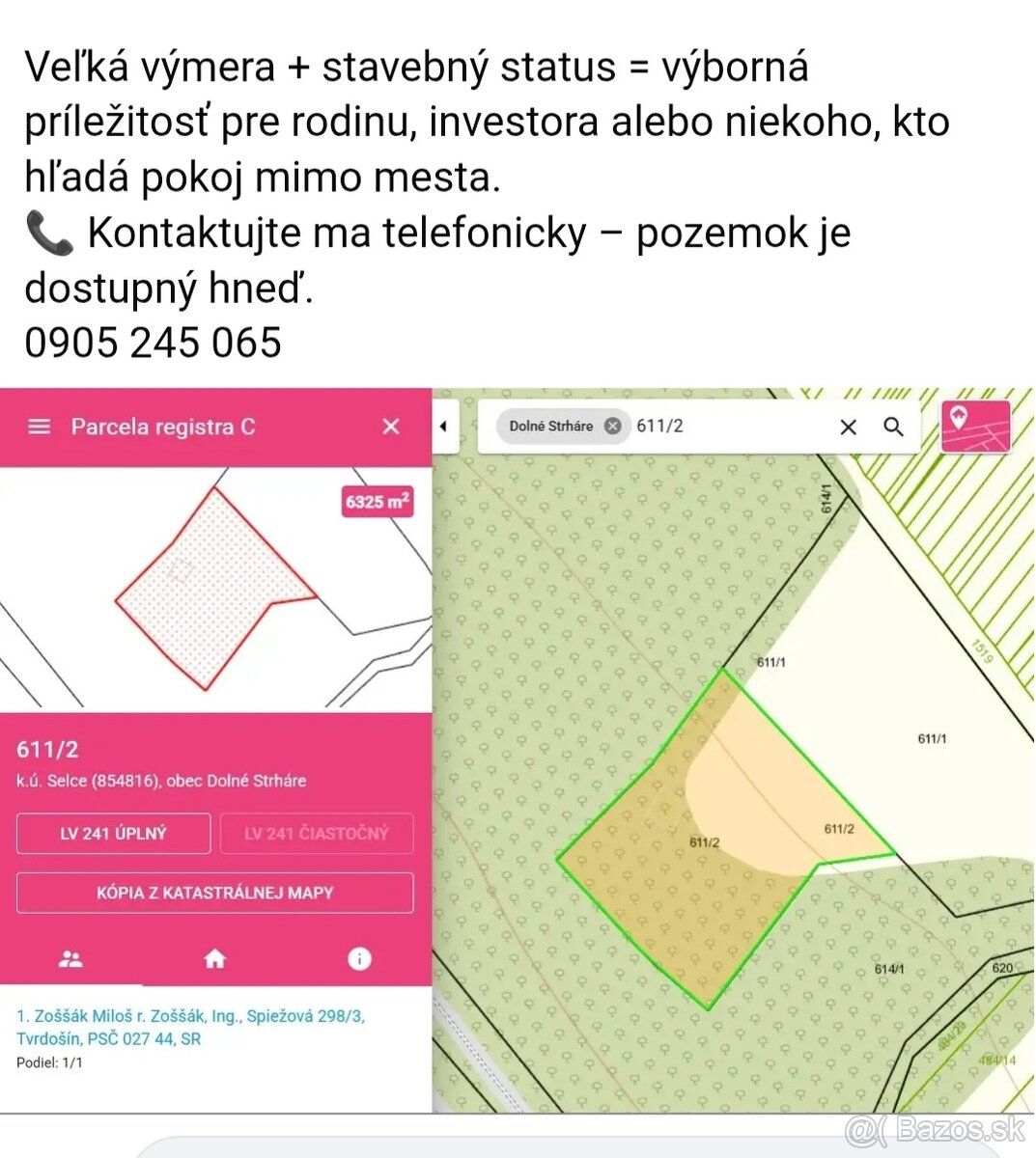 Predám pozemok pri obci Dolné Strháre, Selce,rozloha :6325m²