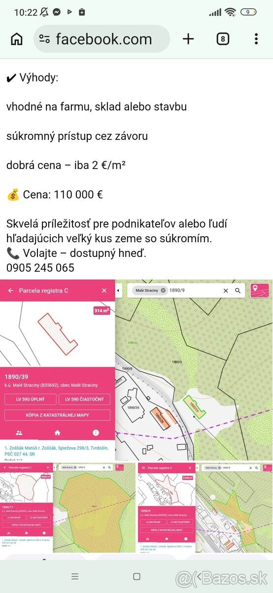 Predám pozemok v obci Malé Straciny, 5,5ha, 2eu/m², ostatná 