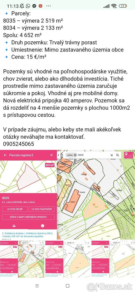 Predám pozemky v obci Lubina(okr.N.M.n.Váhom),spolu 4652m²(2
