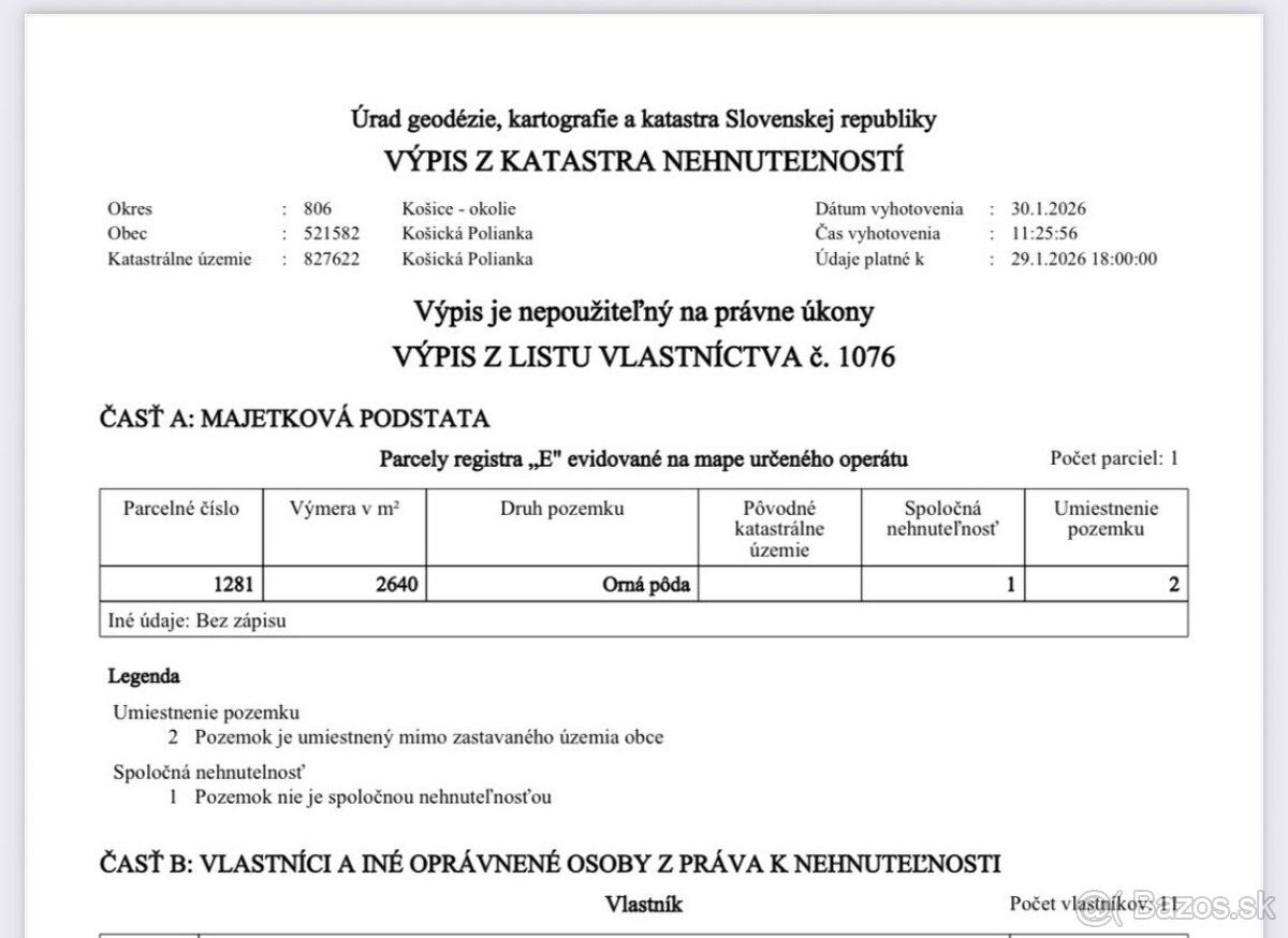 Predám pozemok v Košickej Polianke orná pôda.