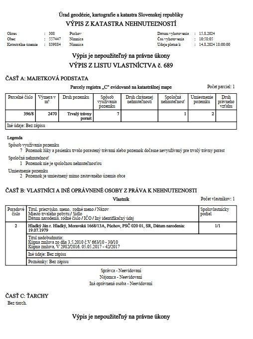 Prenajmem na 10 rokov 2470 m2 trvalého trávnatého porastu v 