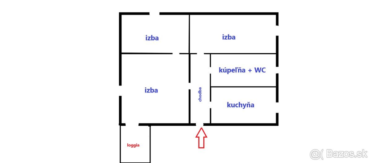 Ponúkame na predaj, 3- izbový byt s loggiou v centre mesta B
