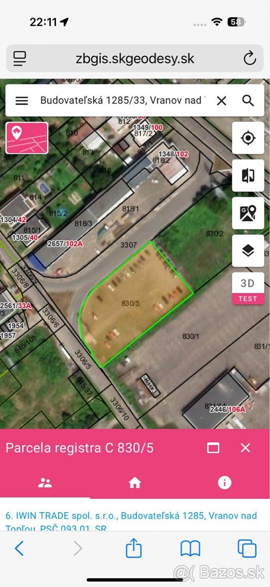 Priemyselný pozemok 2 500 m2 na Budovateľskej ul., Vranov n.