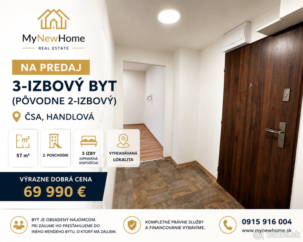 🏡 NA PREDAJ – PRIESTRANNÝ 3-IZBOVÝ BYT (PÔVODNE 2-IZBOVÝ) VO