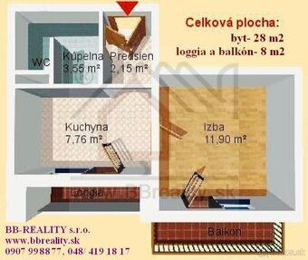 Exkluzívne na predaj slnečný 1-izbový byt s loggiou a balkón