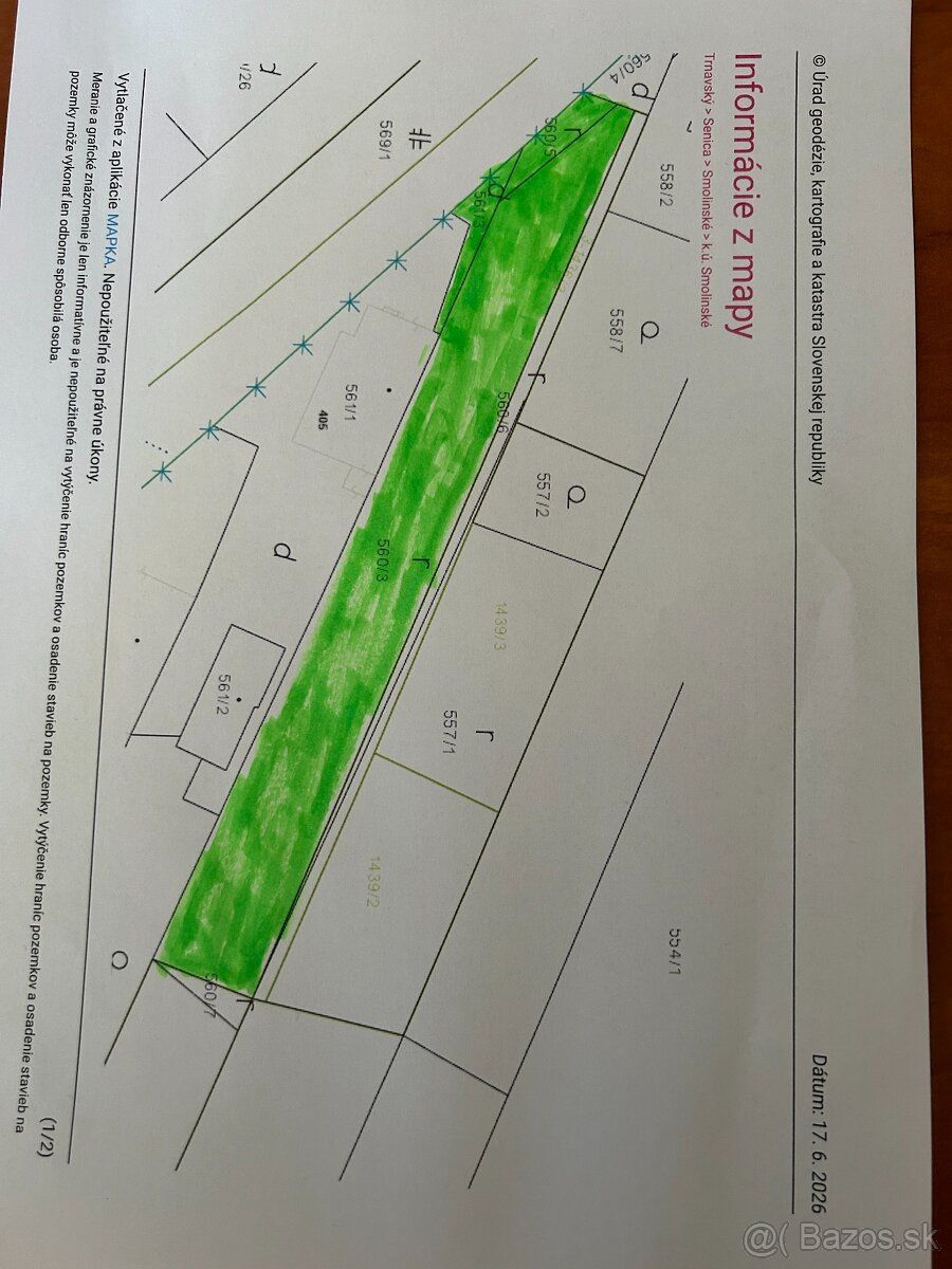 Predám pozemok v intraviláne obce Smolinské vo výmere 721 m2