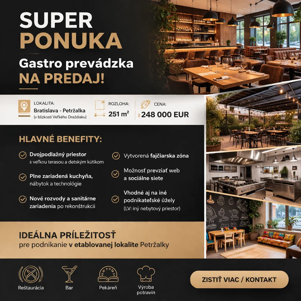 SUPER PONUKA – Gastro prevádzka na predaj!
Lokalita: Bratisl