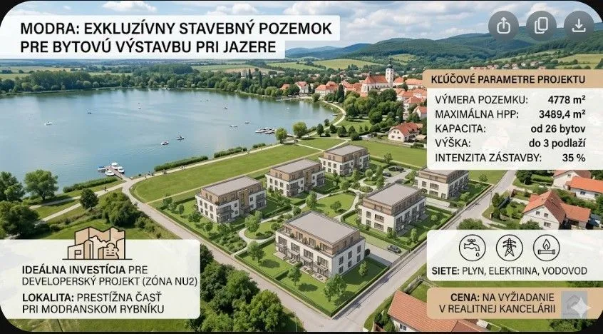 Modra: Exkluzívny stavebný pozemok pre bytovú výstavbu pri j