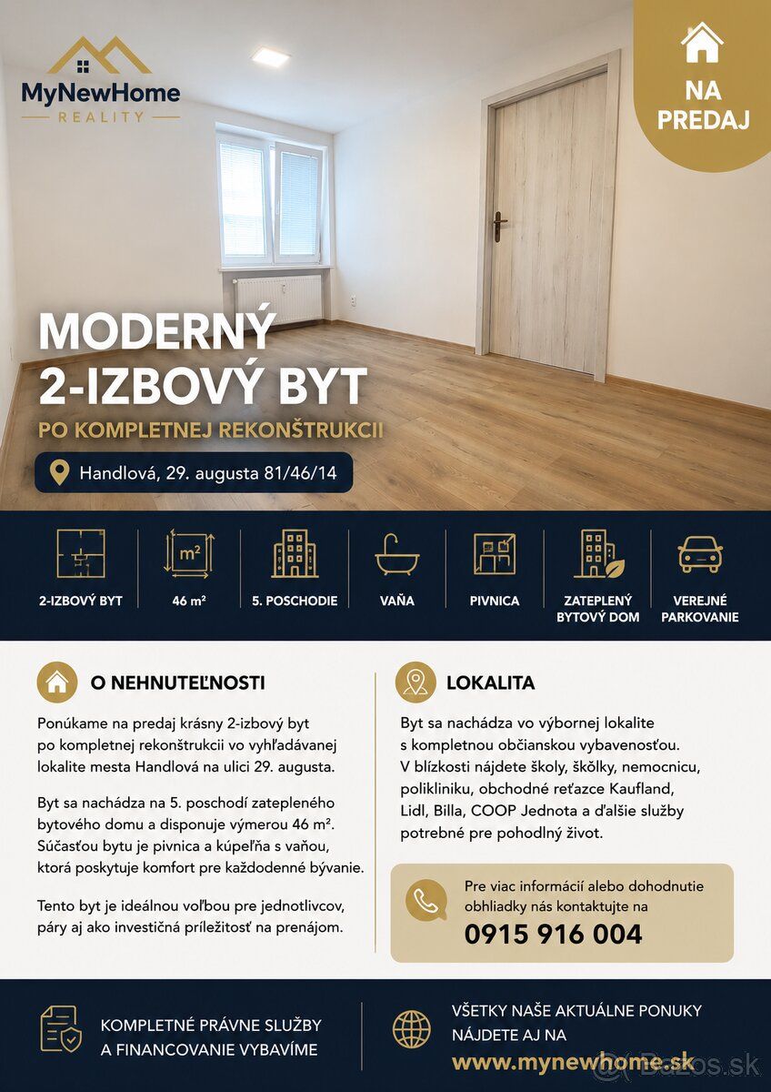 🏡 MODERNÝ 2-IZBOVÝ BYT PO KOMPLETNEJ REKONŠTRUKCII – HANDLOV