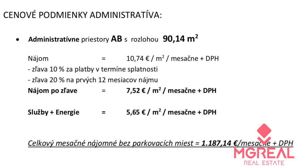Ponúkame Vám na prenájom administratívne priestory v lokalit