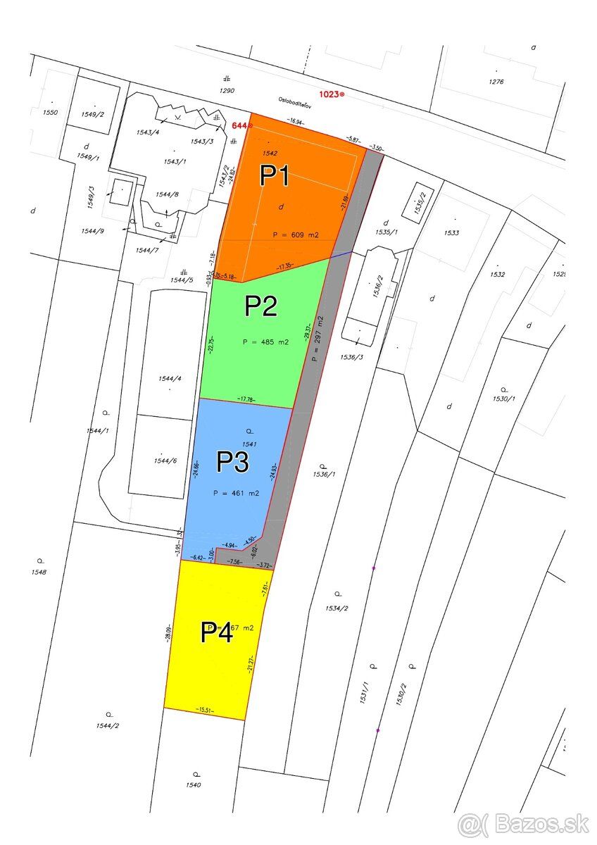 Pozemek P1 o rozloze 609 m² s přímým vstupem z ulice Oslobo