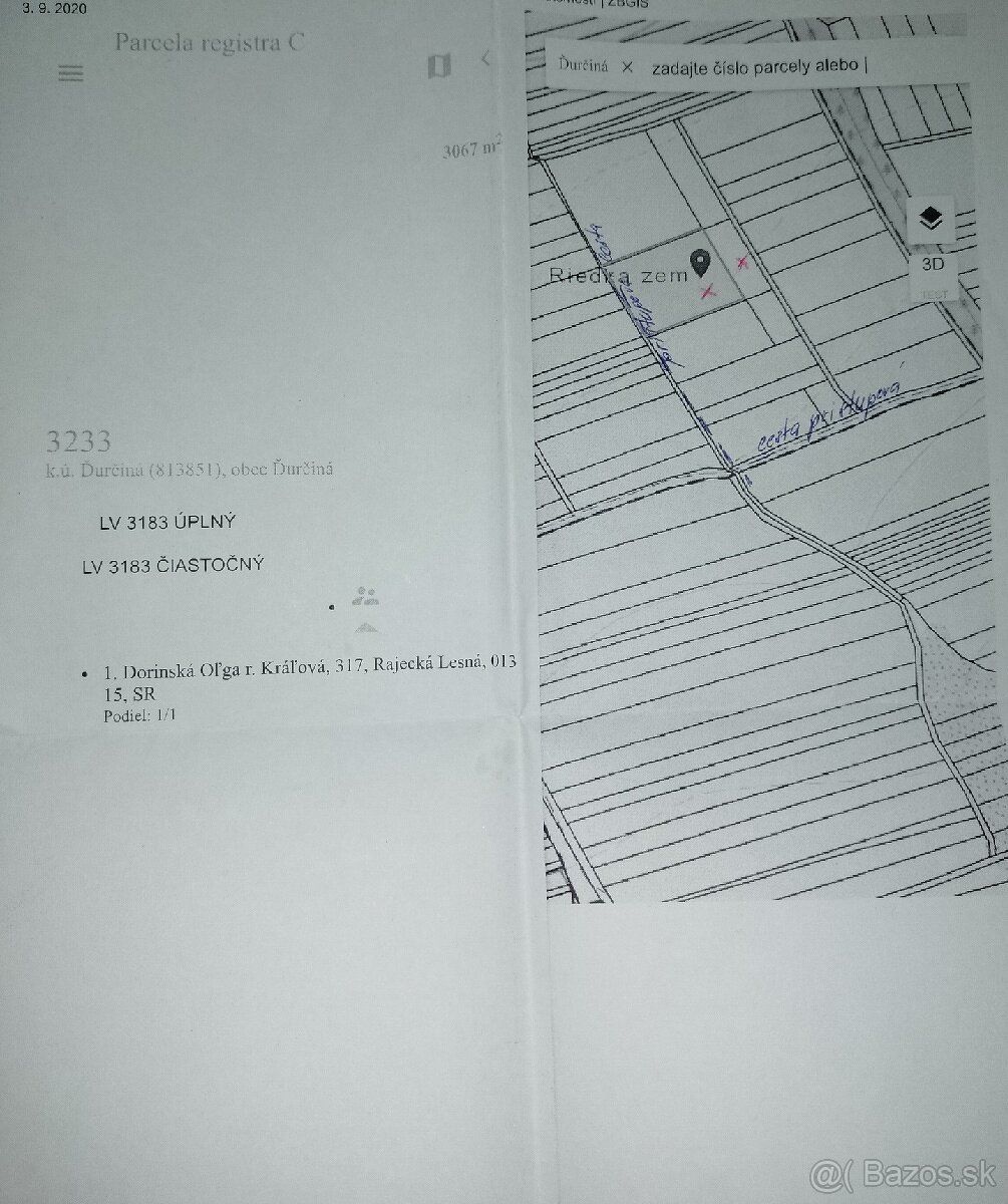 Ponúkam na predaj pozemok v katastri obce Ďurčiná, pozemok j