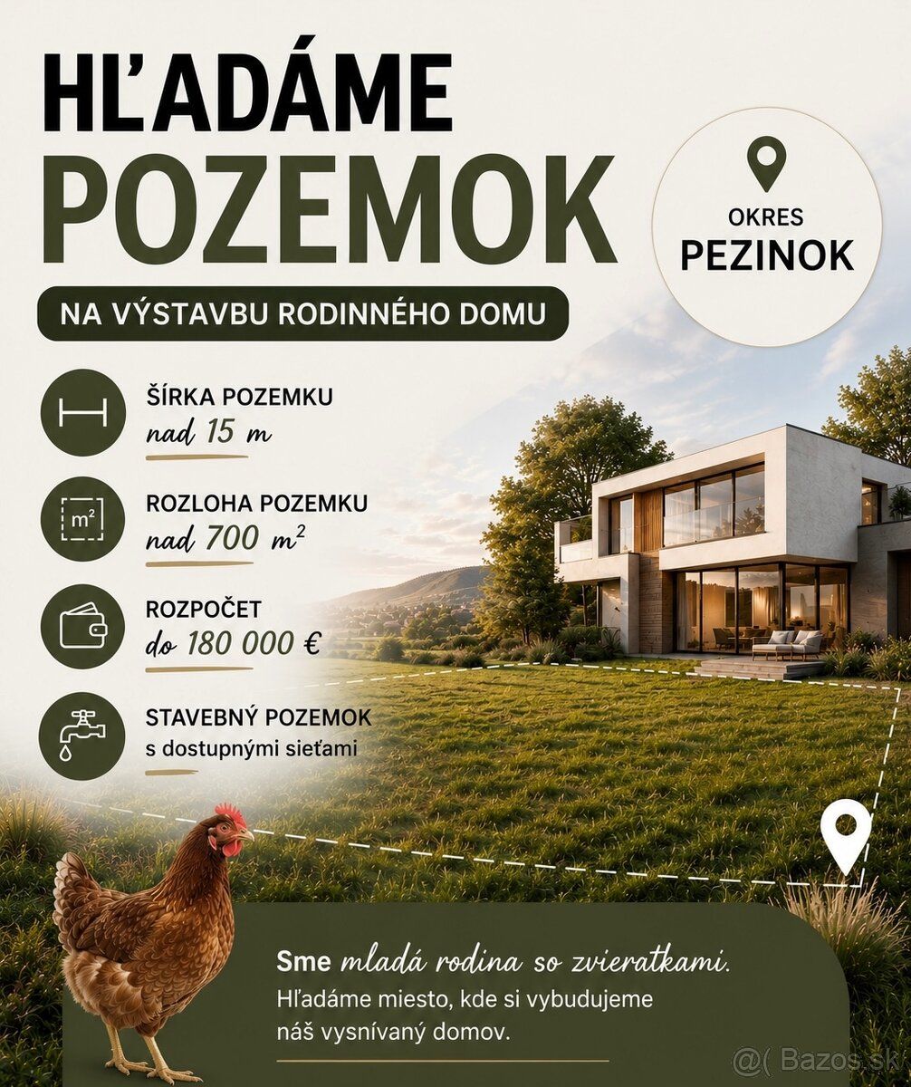 Sme mladá rodina so zvieratkami a hľadáme stavebný pozemok.
