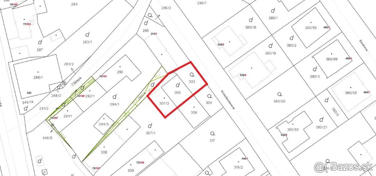 Predám stavebný pozemok s výmerou 300m2 v obci Vidiná na Hvi