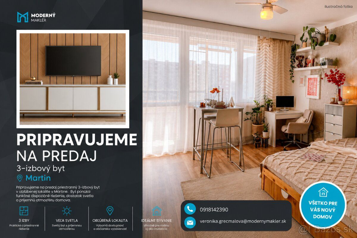 🏡 PŘIPRAVUJEME NA PRODEJ | 3-pokojový byt | Martin
Hledáte prostorný byt v Martině?