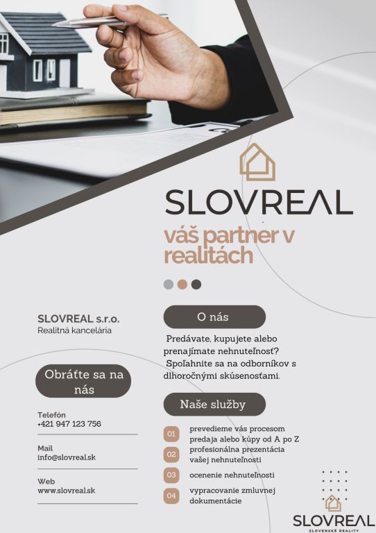 Realitná kancelária SLOVREAL ponúka na predaj 2-izbový byt v