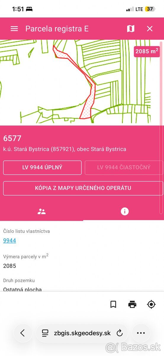 Predám spoluvlastnícky podiel 1/40 na pozemku v katastrálnom